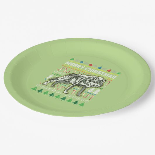 Wolf Ugly KerstSweater Wildlife Series Papieren Bordje (Gekanteld)