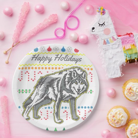 Wolf Ugly KerstSweater Wildlife Series Papieren Bordje (Feest)