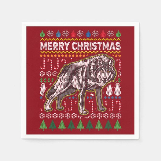 Wolf Ugly KerstSweater Wildlife Series Servet (Voorkant)