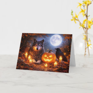 Wolf Uil Raaf Fijne Halloween in Herfst Scene Kaart