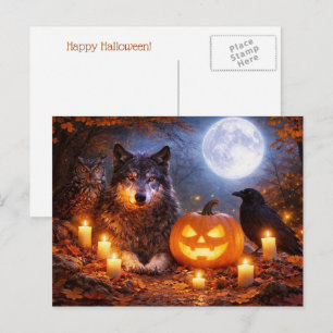 Wolf Uil Raaf Gelukkig Halloween  Feestdagenkaart