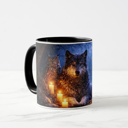 Wolf Uil Raaf Mystische Koffiekop Mok (Voorkant links)