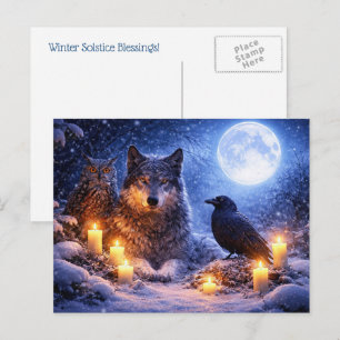 Wolf Uil Raaf Winterzonnewende Yule  Feestdagenkaart