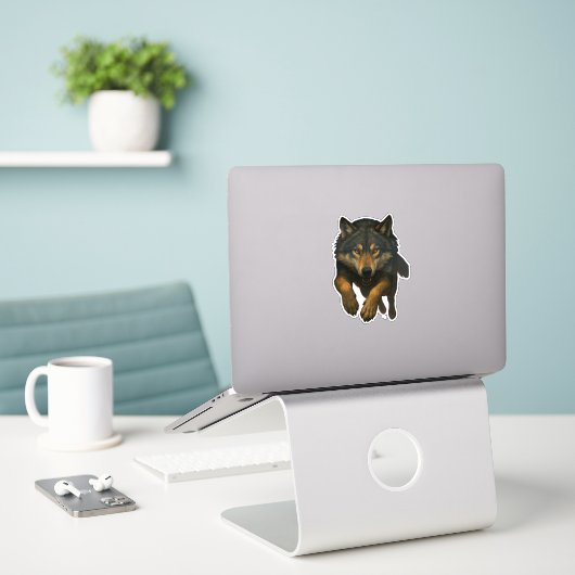 Wolf-uitknipsticker Sticker (Laptop op bureau)