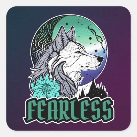 Wolf Under The Moon in Gay vlag kleuren Vierkante Sticker (Voorkant)