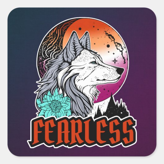 Wolf Under The Moon in Lesbische vlag kleuren Vierkante Sticker (Voorkant)