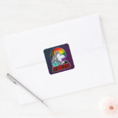 Wolf Under The Moon in regenboog vlag kleuren Vierkante Sticker (Envelop)