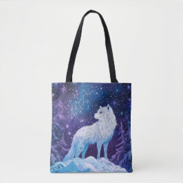 Wolf unter magischem Sternenhimmel Tote Bag