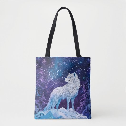 Wolf unter magischem Sternenhimmel Tote Bag (Voorkant)