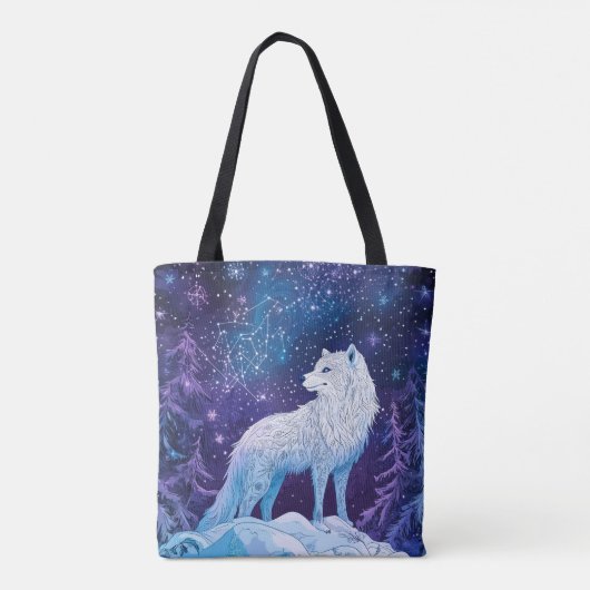 Wolf unter magischem Sternenhimmel Tote Bag (Achterkant)