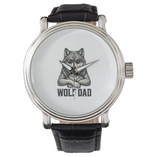 Wolf Vader Vintage Gravure Vector T-Shirt Ontwerp_ Horloge