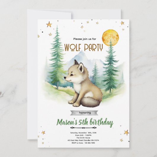 Wolf verjaardagsfeest uitnodiging (Voorkant)