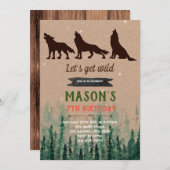 wolf verjaardagsfeest uitnodiging (Voorkant / Achterkant)