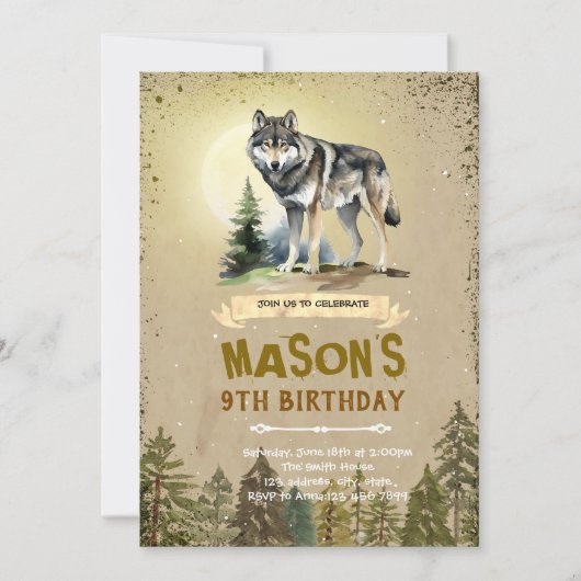 Wolf verjaardagsfeestje uitnodiging (Voorkant)