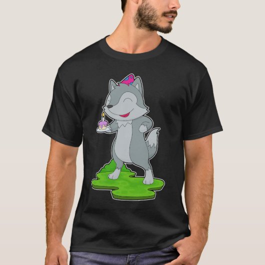 Wolf verjaardagstaart t-shirt (Voorkant)