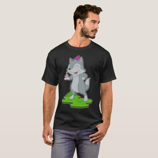 Wolf verjaardagstaart t-shirt (Voorkant volledig)
