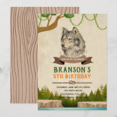 Wolf verjaardagsthemauitnodiging kaart (Voorkant / Achterkant)