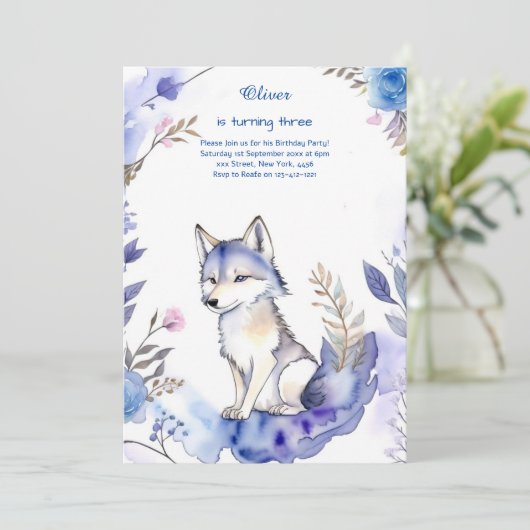Wolf verjaardagsuitnodiging kaart (Staand voorkant)