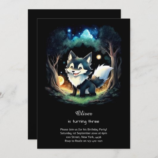 Wolf verjaardagsuitnodiging kaart (Voorkant / Achterkant)