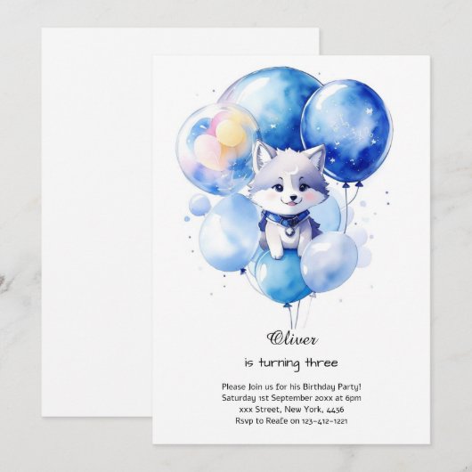 Wolf verjaardagsuitnodiging kaart (Voorkant / Achterkant)