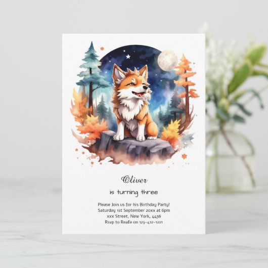 Wolf verjaardagsuitnodiging kaart (Staand voorkant)