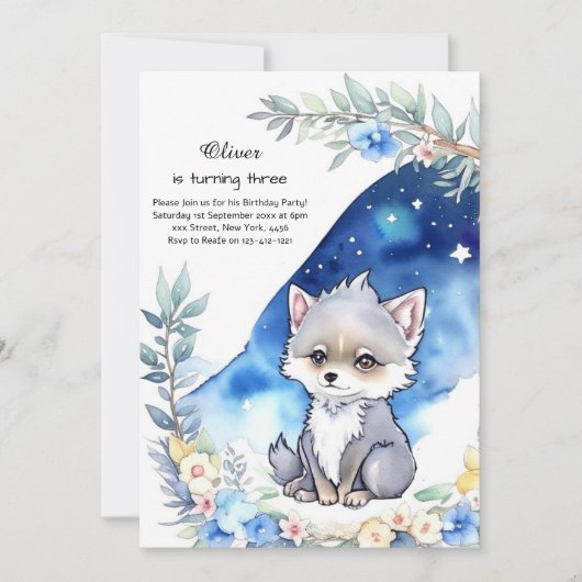 Wolf verjaardagsuitnodiging kaart (Voorkant)