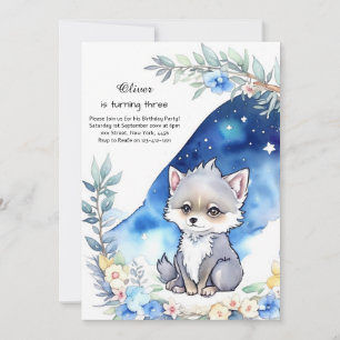 Wolf verjaardagsuitnodiging kaart