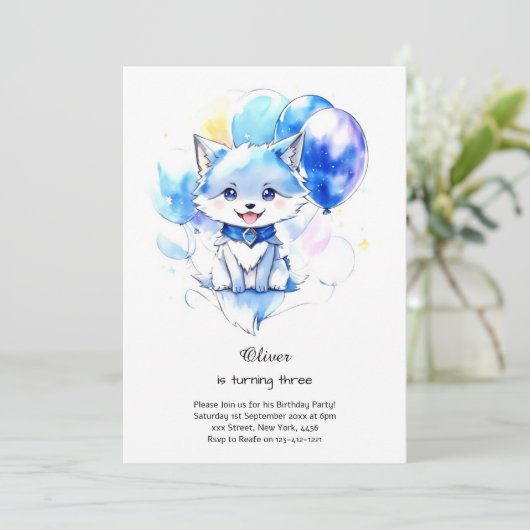 Wolf verjaardagsuitnodiging kaart (Staand voorkant)