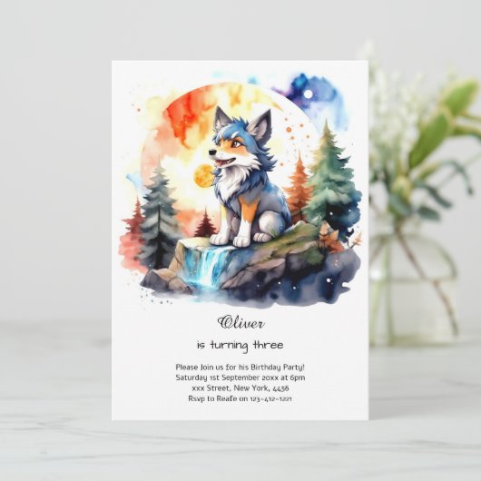 Wolf verjaardagsuitnodiging kaart (Staand voorkant)