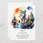 Wolf verjaardagsuitnodiging kaart (Voorkant / Achterkant)