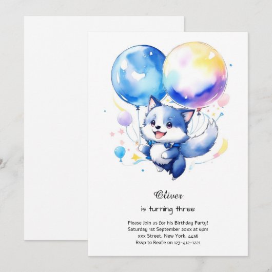 Wolf verjaardagsuitnodiging kaart (Voorkant / Achterkant)