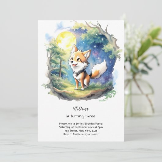 Wolf verjaardagsuitnodiging kaart (Staand voorkant)