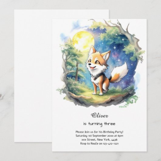 Wolf verjaardagsuitnodiging kaart (Voorkant / Achterkant)