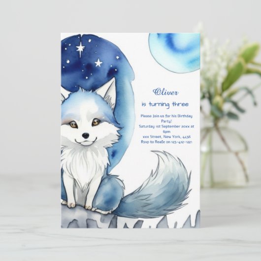 Wolf verjaardagsuitnodiging kaart (Staand voorkant)