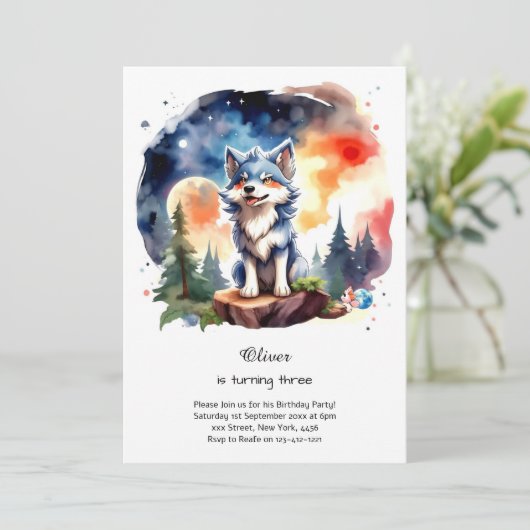 Wolf verjaardagsuitnodiging kaart (Staand voorkant)