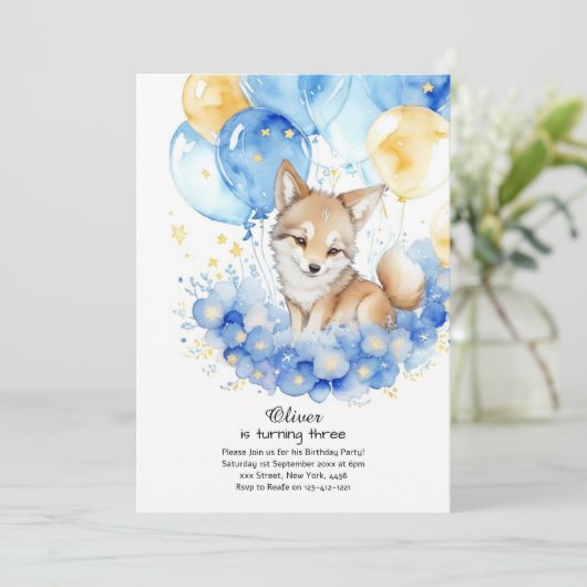 Wolf verjaardagsuitnodiging kaart (Staand voorkant)