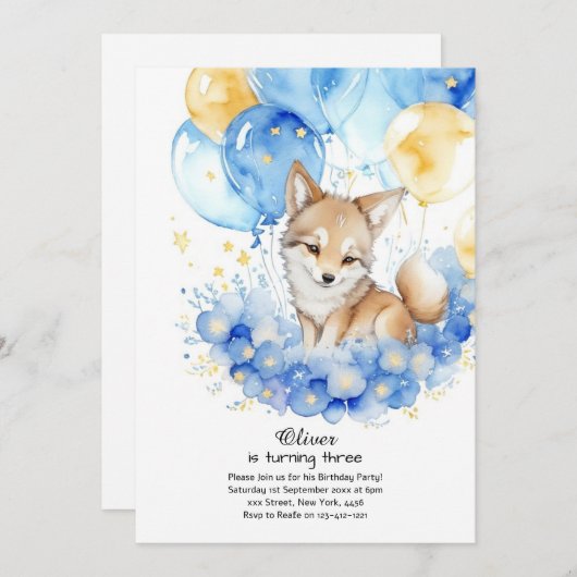 Wolf verjaardagsuitnodiging kaart (Voorkant / Achterkant)