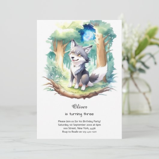 Wolf verjaardagsuitnodiging kaart (Staand voorkant)
