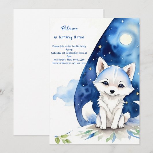 Wolf verjaardagsuitnodiging kaart (Voorkant / Achterkant)