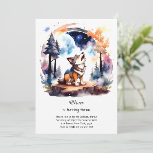 Wolf verjaardagsuitnodiging kaart (Staand voorkant)