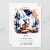 Wolf verjaardagsuitnodiging kaart (Voorkant / Achterkant)