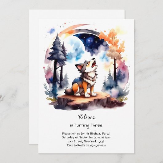 Wolf verjaardagsuitnodiging kaart (Voorkant / Achterkant)