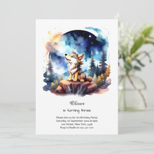 Wolf verjaardagsuitnodiging kaart (Staand voorkant)