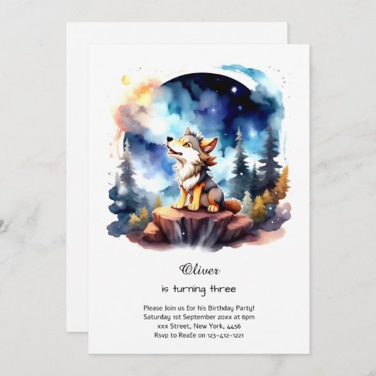 Wolf verjaardagsuitnodiging kaart (Voorkant / Achterkant)