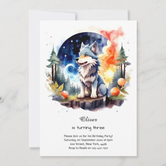 Wolf verjaardagsuitnodiging kaart (Voorkant)