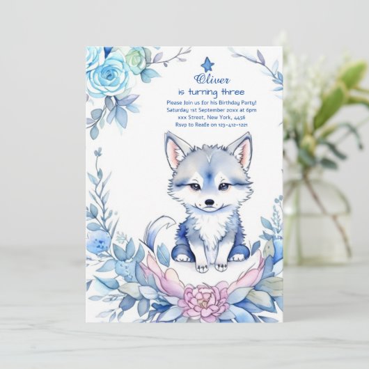 Wolf verjaardagsuitnodiging kaart (Staand voorkant)