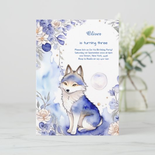 Wolf verjaardagsuitnodiging kaart (Staand voorkant)