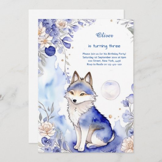 Wolf verjaardagsuitnodiging kaart (Voorkant / Achterkant)