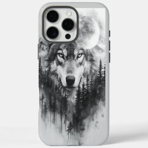 Wolf verschijnt vanuit nevelig bos 's nachts iPhone 16 pro max hoesje