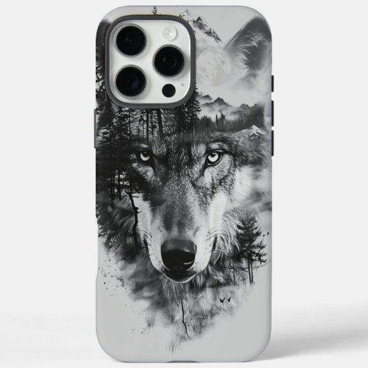 Wolf versmelt met maanverlichte bosscène Case-Mate iPhone case (Achterkant)